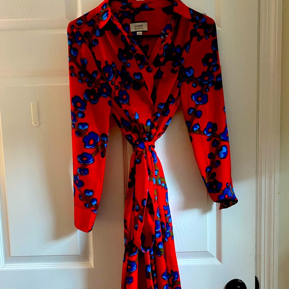 J. Crew Red and Blue Floral Wrap Dress